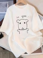 Summer New Ladies Loose Round Neck TShirt Short Sleeve Japanese And Korean Style Cartoon Dog Pattern Print Casual And Cute M