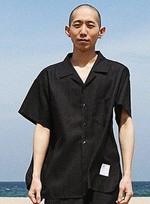 Plastic Herringbone Oversized Shirt / Black Black/Free (100~105)