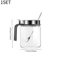 1SET Kitchen Glass Seasoning Box Stainless Steel Seasoning Storage Bottle Seasoning Bottle Seasoning Jar Salt Jar Handle 304 Spoon