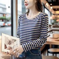 JOHLIN DREAM Striped Crew Neck Long Sleeve T-Shirt 4XL safyro mėlyna spalva
