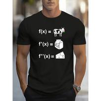 Men's Milk & Cartoon Cow Graphic T-Shirt - F(x) Equation Print Funny Math Tee - Soft Breathable Casual Streetwear Short Sleeve Shirt with Relaxed Fit S juoda