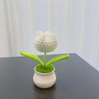 New Mini Tulips Crochet Flower Potted DIY with White Pot Handmade Knitted Flowers Woolen Handcrafted Bonsai Indoor Decoration balta