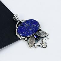 Natūralus Lapis Lazuli, Mėlynas Safyras Brangakmenių Sidabro Pakabukas iš 925 Sterlingo Sidabro - Rankų Darbo Dizainas, Kasdieniam Dėvėjimui Papuošalas, Unikali Pakabuko Dovana 2.55" mėlyna