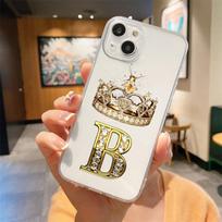 For iPhone 15 16 14 13 12 mini 11 Pro Max XS X XR SE 7 8 Plus Silicone Clear Cover Diamond Crown Letter 26 Letters Phone Case For iPhone 7 8 SE