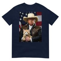 Donald Trump Cat Shirt Cowboy American Flag Funny Trump 2025 Tshirt S