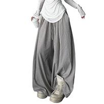 VIONA Retro Striped Print Baggy Sweatpants Pockets Drawstring Waist Loose Casual Wide Leg Lounge Pants Joggers Women Clothes S