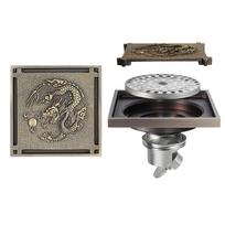 Modern Rectangle Bathroom Accessories 4 Inch Anti-odor Antique BrassShower Floor Drain 100x100mm HIDL080 (Antique Brass,Stainless Steel) antikvarinės žalvario spalvos