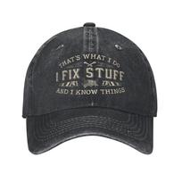 Funny Dad Trucker Hat  Thats What I Do I Fix Stuff  Know Things Retro Washed Baseball Cap Suitable for Gifts Casual Wear 1pc