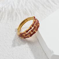 365 Classic Retro Red Series Bamboo Multiple Styles Open Ring Women Irregular Adjustable Stainless Steel Gold Color Ring Gift