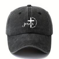Jesus Cross Baseball Cap Washed Cotton Adjustable Curved Brim Hat for Unisex Outdoor One Size