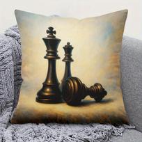 Chess Pillowcase, Vintage Chess Pieces Cushion Cover, Strategy Game Throw Pillow, King and Pawn Art Decor, Board Game Lover Gift 40x40cm