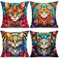 Mosaic cats floral patterns digital printing pillow cover Short plush Suitable living rooms bedrooms sofas throw cushion cover 35x35cm