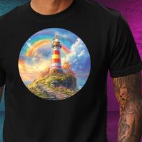 T-Shirt Herren Regenbogen Leuchtturm Motiv Baumwolle Größe XS bis 5XL L