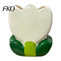 Girly Room Decor Accessories Tulip Makeup Brush Holder, Resin Cosmetic Organizer for Vanity Desk, Cute Flower Pen Sweet Style Cup Office smėlis