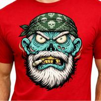 Zombie Biker Face Bandana Cigar Creepy Skull Horror Streetwear Graphic T-Shirt. S