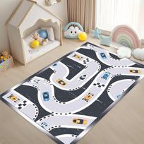 Kids Fun Interactive Traffic Pattern Carpet Race Track City Road Play Mat Easy Clean Rug for Living Room Kids Bedroom 40cm x 60cm