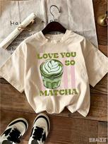 Matcha Green Tea TShirt HLine Short Sleeve With Matcha Tapioca Cup And Matcha Latte Print Harajuku Sleeve Aesthetic Clothes S
