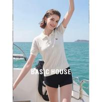 Basic House Women's Dog Embroidered Tencel Linen Polo Shirt L