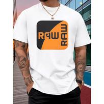 European Size Men's RAW Logo T-Shirt - Urban Streetwear Hip-Hop Tee with Bold RAW Logo Print, Soft Breathable Round Neck Short Sleeve Summer Top S balta