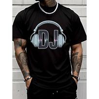 Classic Street Style DJ Headphones Graphic T Shirt for Men's Fashion Casual Wear Trendy Music Theme Short Sleeve Tee Adults Men Party Outfit S juoda