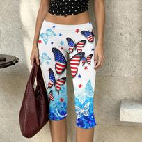 Women's Milk Silk Casual Pants with Independence Day Print - Great for Summer, Lounging, Casual Wear, and Independence Day Events M