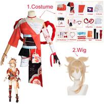 Yoimiya Cosplay Costume Halloween Carnival Party Anime Cosplay Costume Props Jewelry Wig L-(Full set+wig)