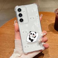 For Samsung S25 Edge S24 FE S23 Ultra A16 A56 A36 A15 A55 A35 Case Panda Pattern Clear Slim Shockproof Soft Silicone Phone Cover Samsung S25 Edge