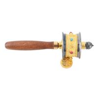 Alloy Tibetan Six Words Mantra Hand Cranking Prayer Wheel (Gold)