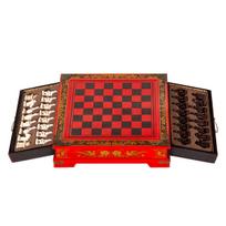 Antique Chess 3D Terra Cotta Warriors Chess Pieces 26 * 26Cm/10.24 * 10.24Inch Medium High Grade Vintage Wooden Table Chess