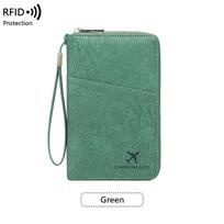 RFID Passport Holder: Anti-Magnetic, Zippered, Multi-Functional Travel Wallet žalia