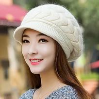 Women's Korean Style Ear Protection Woolen Beret: Fashionable, Warm, Versatile, Plus Velvet & Thick Knitted for Autumn/Winter. Pumpkin Hat - Pink