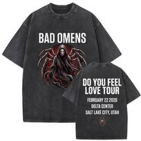 Vintažiniai skalbti „Bad Omens“ grafiniai marškinėliai Roko grupės Klasikiniai punk trumpomis rankovėmis marškinėliai Vyriški gotiški drabužiai Marškinėlis Gatvės stilius S