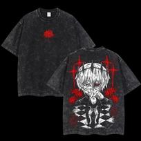 Tokyo Ghost Ken Kaneki Manga Printed Tshirt Vintage Washed Oversized T Shirt Pure Cotton Short Sleeve Tees Men Women Clothing S