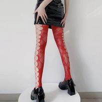 Retro Rose Jacquard Fishnet Stockings Sexy Hollowed-Out Cross-Straps Pantyhose For Women raudona