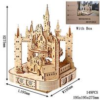 Magic Castle 3D Wooden Puzzle Rotatable Touring Train Music Octave Box DIY Assembly Model Mechanical Kit Toy Gift for Teen Adult