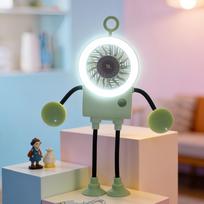 Summer New Model with LED Lights and Intelligent Digital Display Handheld Fan - Cute Cartoon Robot Desktop Fan žalia