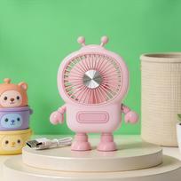 Creative Robot Holds A Mini Charging Fan. Comes with A Hanging Strap for Outdoor Neck-mounted Three-speed Small Fan.
