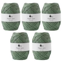 Raw Wool Paper Extra 30g Made in Set of 5 Green Yarn, Thick, (approx. 77m), 100% Paper, Japan, Balls, 9.