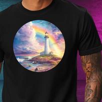 T-Shirt Herren Regenbogen Leuchtturm Motiv Baumwolle Größe XS bis 5XL XXXXL