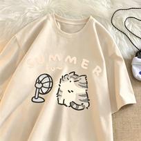 Fan Cat And Unisex Unisex TShirt American Street Creative Blow Summer Relaxed Short Sleeve Couple Wear Ins Top Kawaii Tee Shirt S