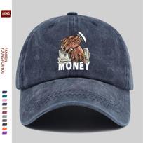 Money Graphic Print Washed Baseball Cap Adult Cotton Adjustable Outdoor Curved Brim Hat One Size