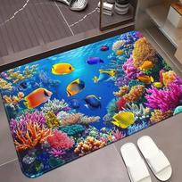 2D Povandeninio koralinio rifo žuvų rašto grindų kilimėlis, minkštas kilimas vonios kambariui, miegamajam, svetainei, vandenyno namų dekoravimo kilimas 40cm x 60cm