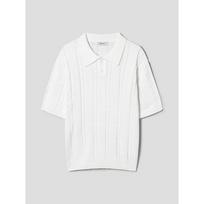 White Cable Knit Collar Short Sleeve Knit White/M