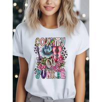 Y Purple Pink Two Guitar Country Music Fan Print T-Shirt, Short Sleeve Crew Neck Casual Top Suitable for Summer And Spring, Women'S Apparel S