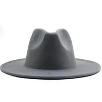 Simple Outer gray Inner pink Wool Felt Jazz Fedora Hats with Thin Belt Buckle Men Women Wide Brim Panama Trilby Cap 56-58-60CM 56-58CM