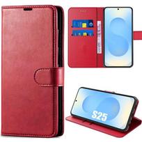 Protective case - BOOLING - for Samsung Galaxy S25 - Red synthetic leather - Shockproof - Built-in stand raudona