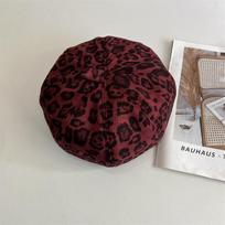 Retro deerskin velvet leopard print beret female street versatile painter hat bud big head circumference pumpkin hat trendy M（56-58cm） bordinė