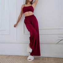 Women's Knit Sleeveless Camisole & Wide-Leg Pants Set - Casual Two-Piece Homewear L gray