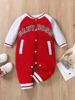 Baby boy's red fashionable letter-printed one-piece clothes suitable for children under one and a half years old 0-3M raudona