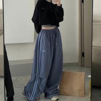 VIONA Oversized Hip Hop Baggy Pants Fashion Women Striped Pocket Elastic High Waist Cargo Pant Streetwear Sweatpant Loose New Trousers M